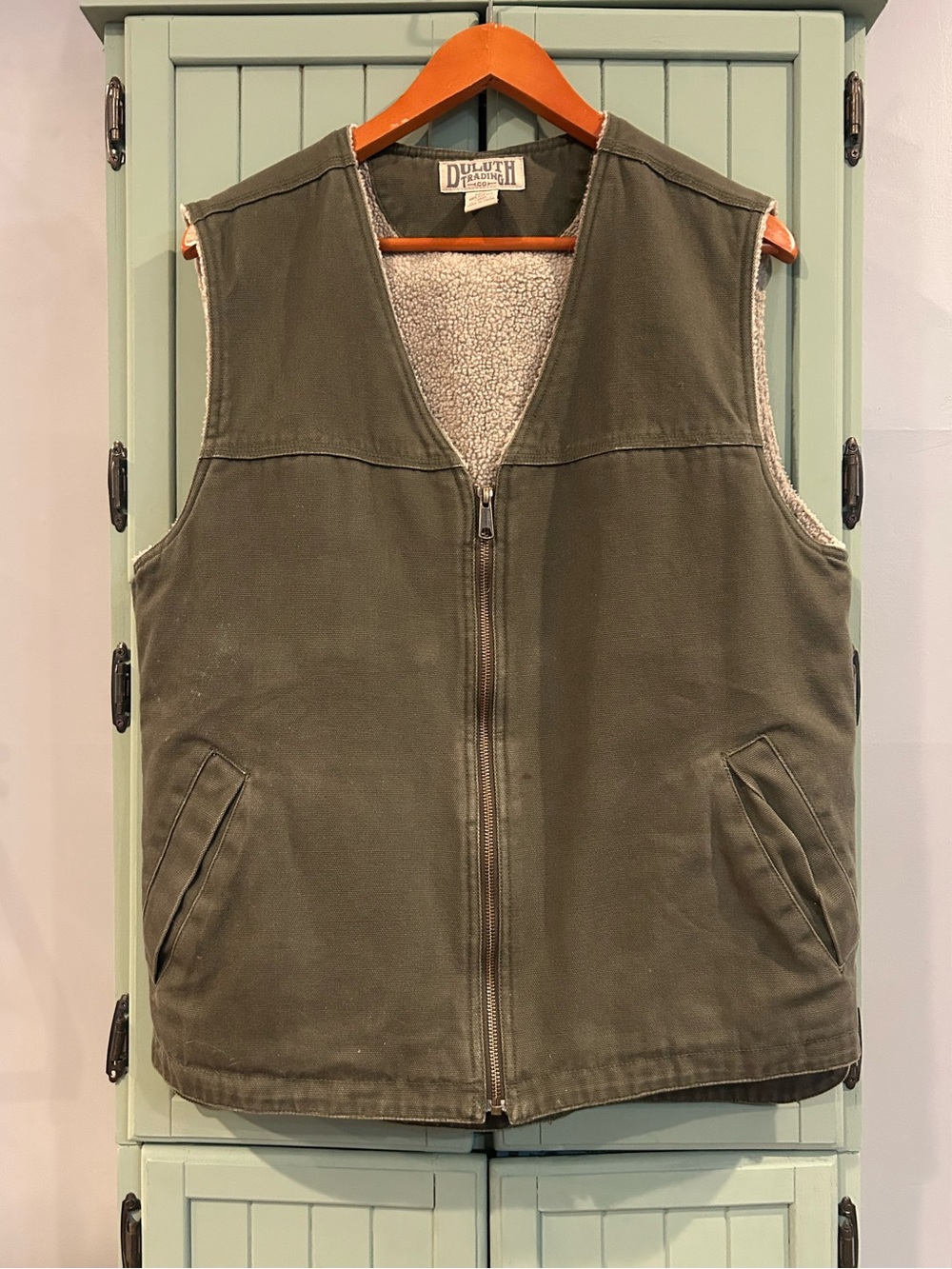 Duluth Trading Co Olive Canvas Sherpa Vest